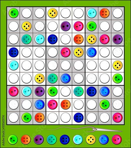 Logic Sudoku puzzle with funny buttons. Vector image.