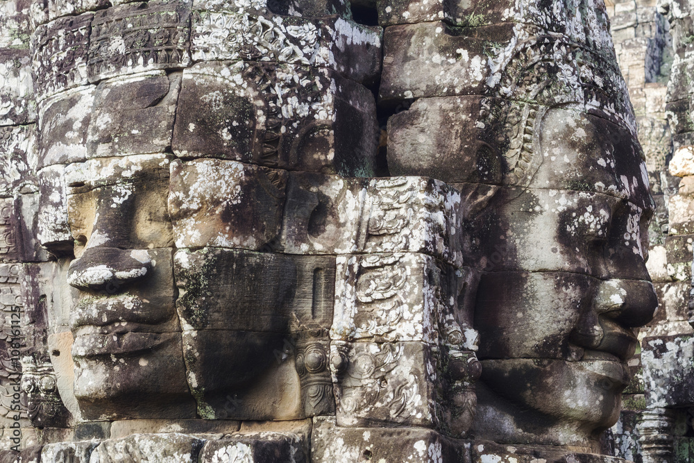 Stone faces at Bayon temple, Angkor, Siem Reap, Cambodia.