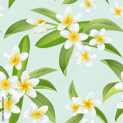 Tropical Flowers and Leaves Pattern. Seamless Background. Exotic Flowers