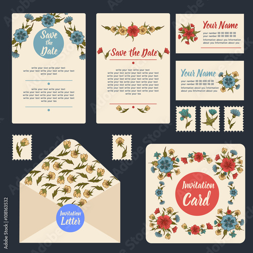 Wedding Invitation Stationary Set. Floral Decoration