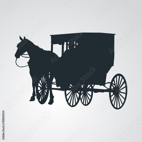 Icono plano silueta carruaje amish en fondo degradado