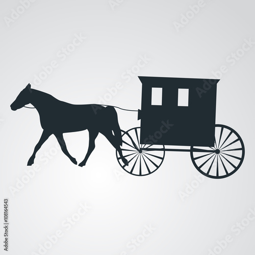 Icono plano silueta carruaje amish en fondo degradado photo
