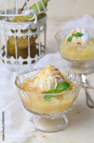 Pear Dessert with Ice-Cream and Caramel Sauce