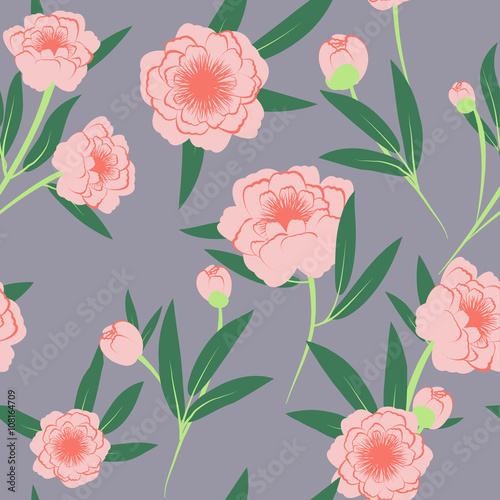 seamless peony pattern rose Quartz on haze background