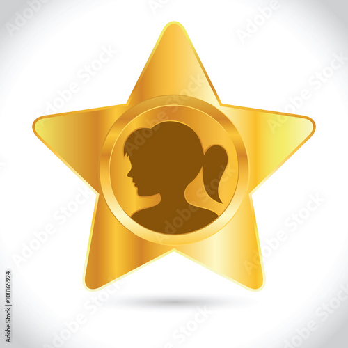 Golden Star 3D Icon With Girl Silhouette