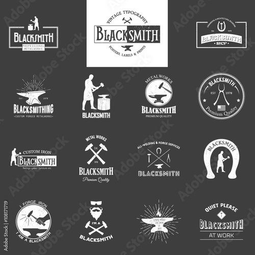 Blacksmith. Set of vintage typography posters, labels and prints. 