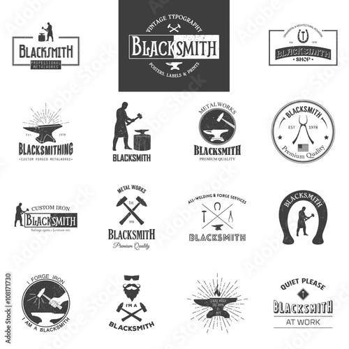 Blacksmith. Set of vintage typography posters, labels and prints. 
