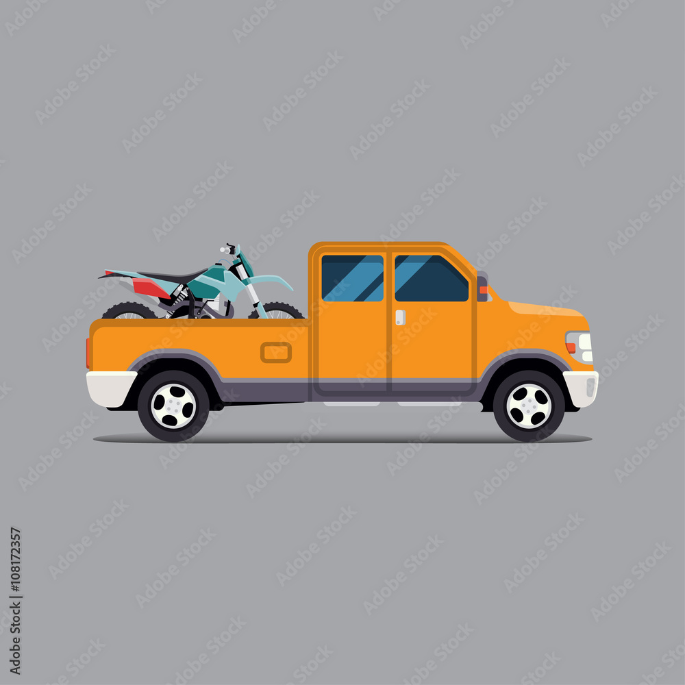 Vector illustration flat. the truck carrying the  motorbike