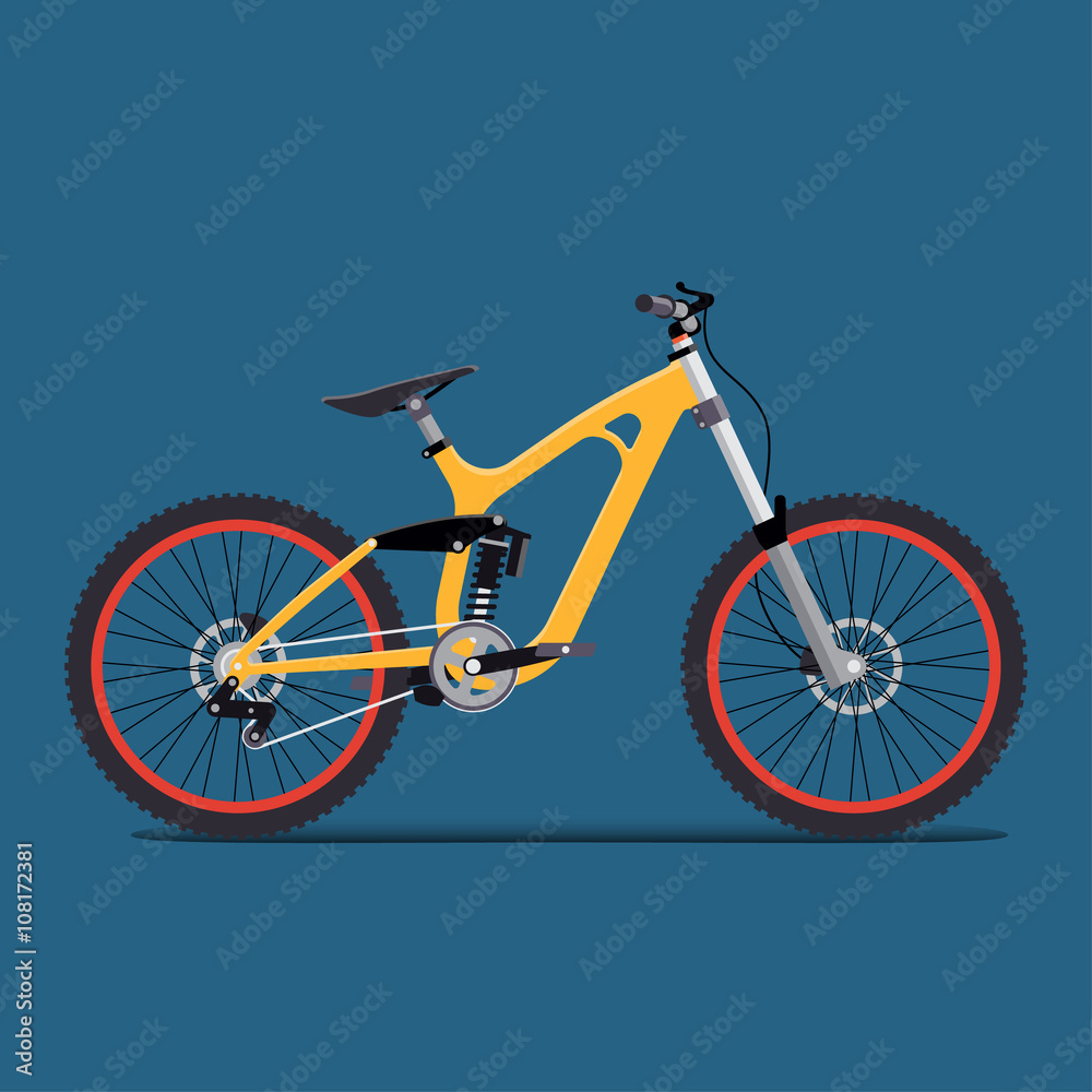 Fototapeta premium vector illustration flat for extreme sports bike trips in the mountains. tech design on a blue background.