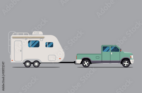 Vector illustration flat. the truck carrying the bike