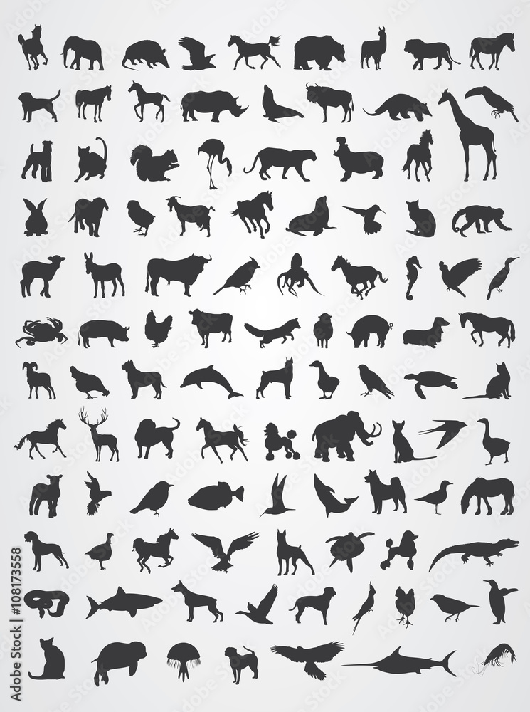  Animals Silhouette Pack Vector.