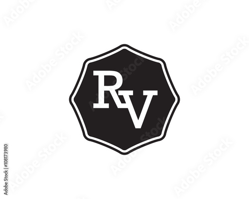 RV retro initial monogram letter logo. vintage label typography.