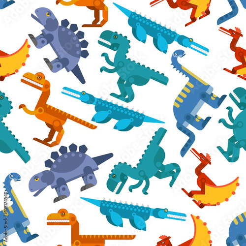 Colorful seamless pattern of jurassic dinosaurs photo