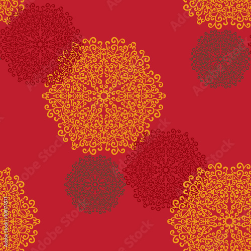Seamless Print Mandalas. Vintage decorative element on seamless texture. Hand drawn background. Islamic, Arabic, Indian, Asian, Ottoman motifs