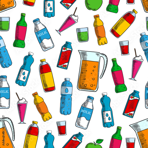 Seamless fruit and dairy drinks background pattern