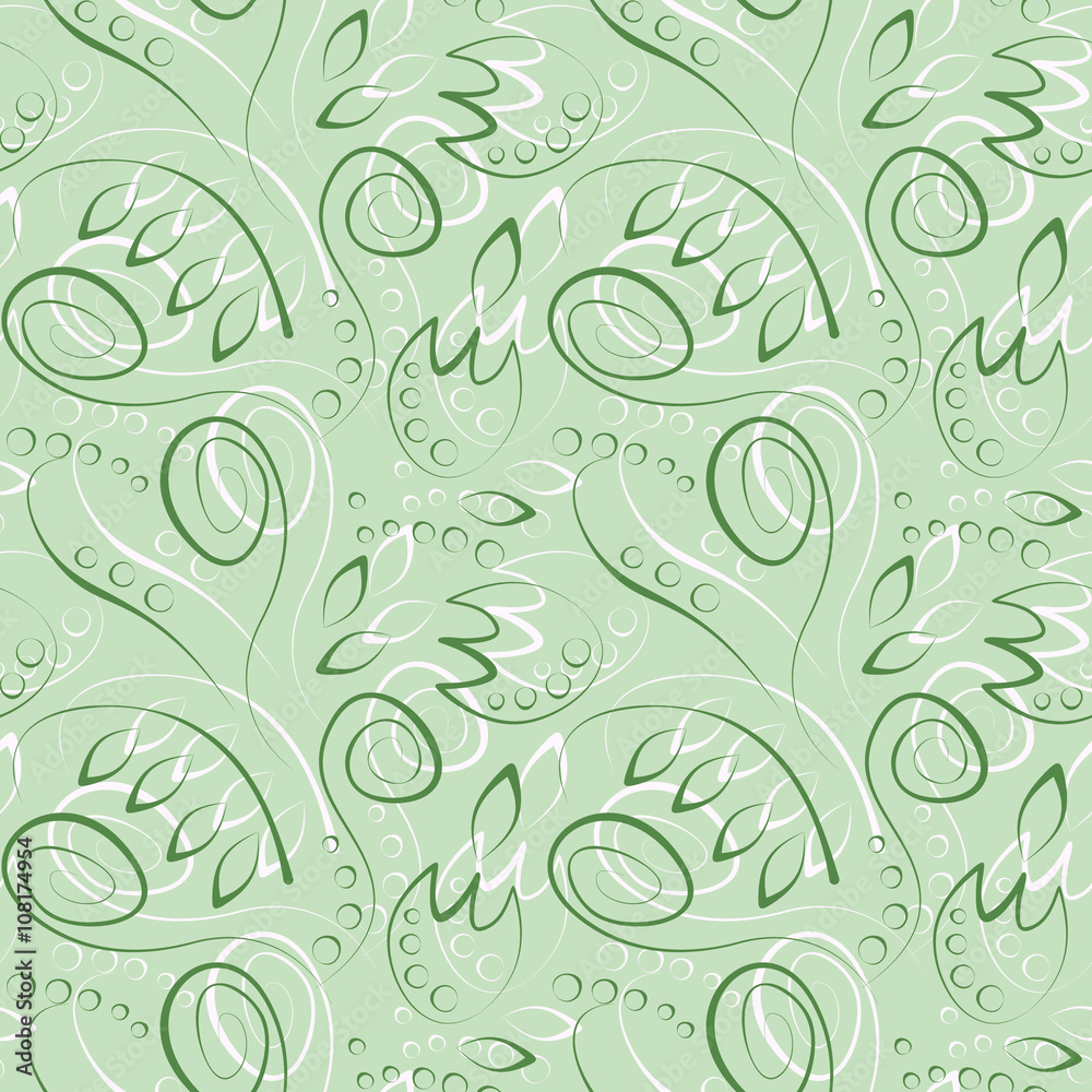 Seamless vector floral pattern. Decorative ornamental green background with flowers, leaves and decorative elements. Series of Floral Seamless Patterns