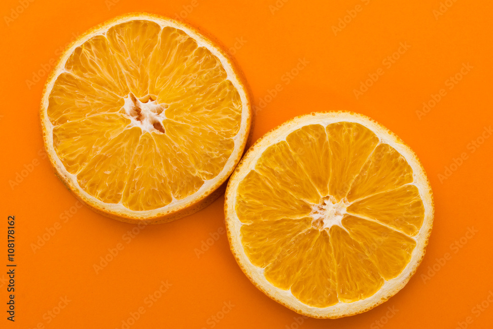 Fototapeta premium Orange Slices on an Orange Background