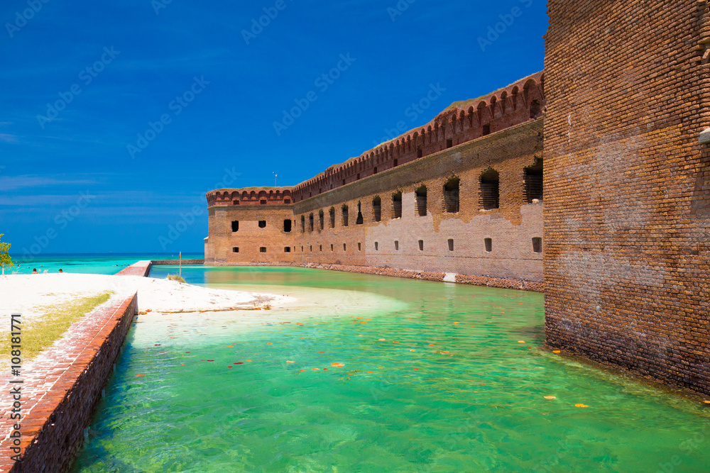 The crystal clear waters of the Gulf of Mexico surround Civil War Historic Fort Jefferson in the Dry Tortugas
