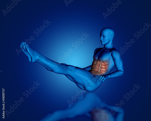 Canvas-taulu 3D blue male figure with partial muscle map