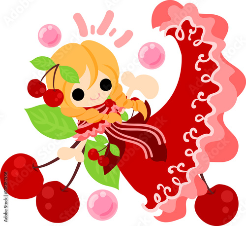 The illustration of the girl in the cherry dress