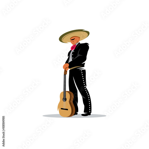 Mexican musician with guitar. Vector Illustration.