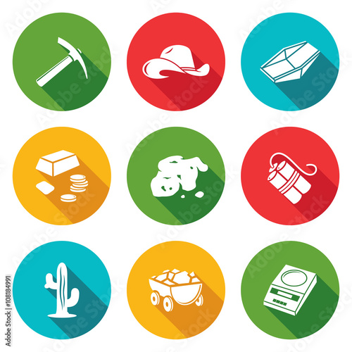 Gold rush Icons Set. Vector Illustration.