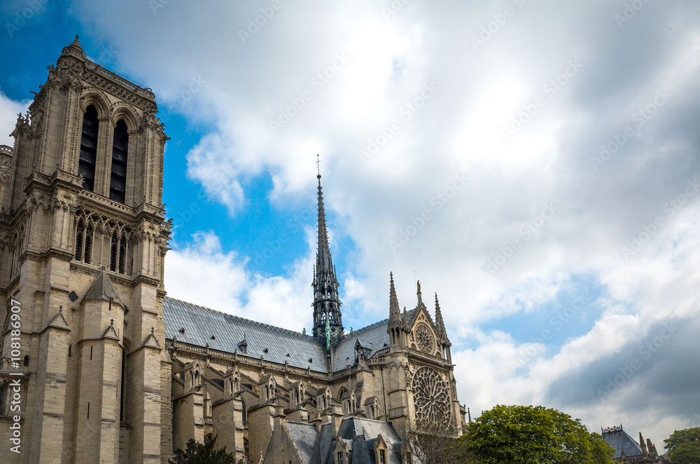 beautiful view Notre Dame Cathedral in Paris France (French for