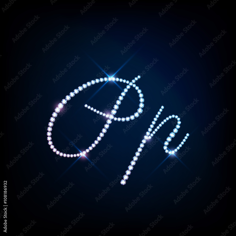 Naklejka premium Sparkling diamond gemstone strass thread letter P