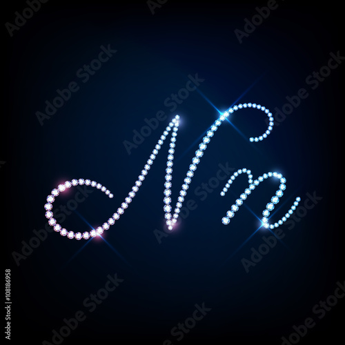 Sparkling diamond gemstone strass thread letter N
