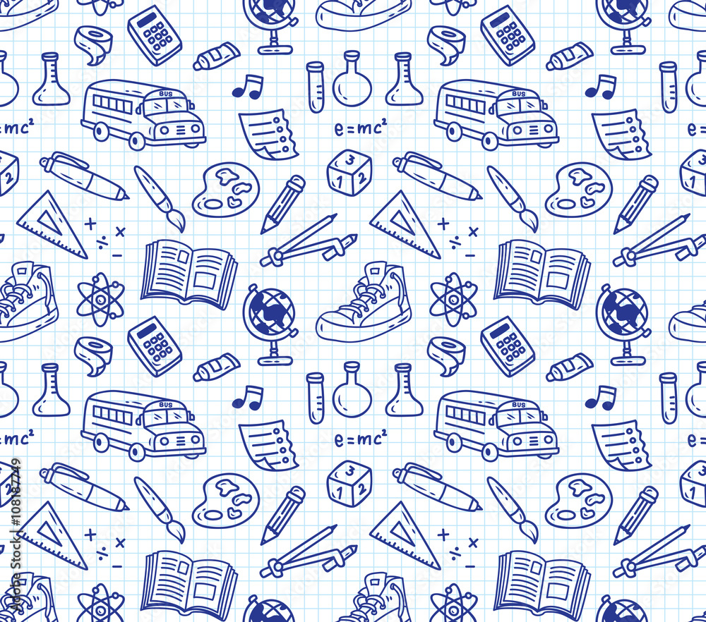 Back to school themed doodle seamless background Back to school themed doodle seamless background