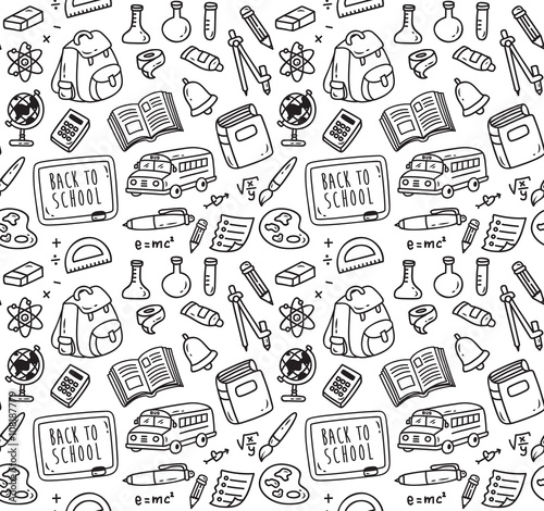 Back to school themed doodle seamless background
