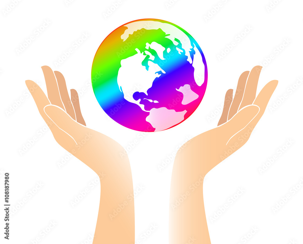 hands holding the world vector hands holding the world vector