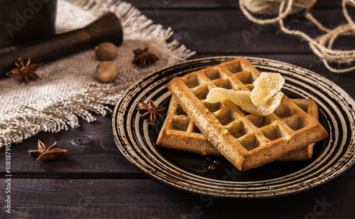 Ginger waffles with honey and spices 