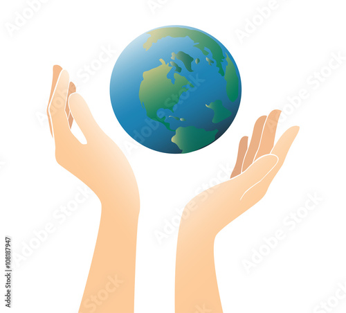 hands holding the world vector