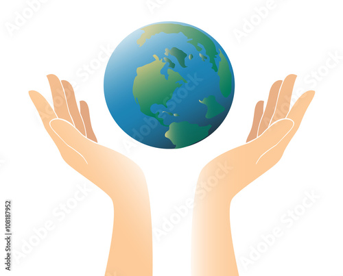 hands holding the world vector