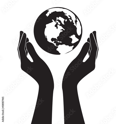 hands holding the world vector