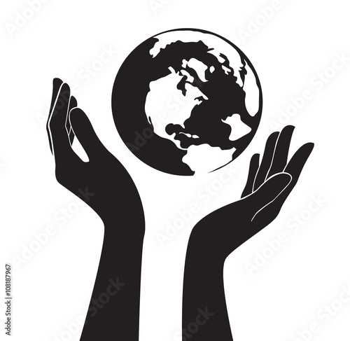 hands holding the world vector