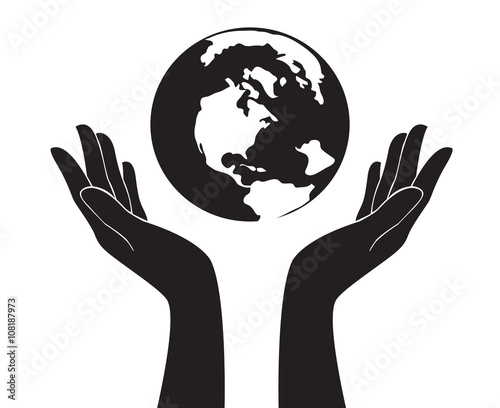 hands holding the world vector