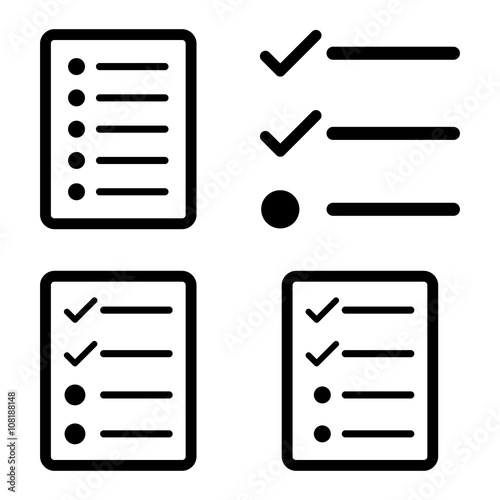 List vector icons. Style is black flat symbols on a white background.