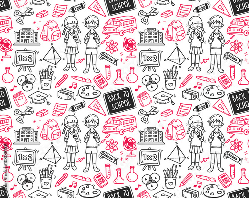 Back to school themed doodle seamless background