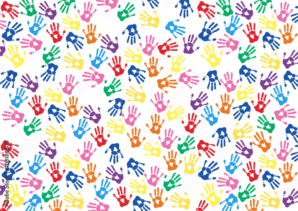 abstract hands print rainbow background