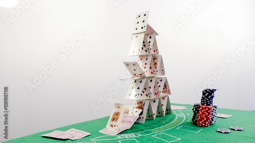 Pyramid House of Cards Falling Down