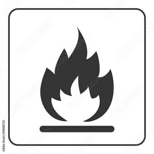 Fire icon. Hot flame sign. Black abstract silhouette, isolated on white background. Drawing graphic element. Symbol burn, danger, blaze. Simple emblem. Flat design concept trendy. Vector illustration.