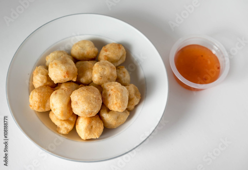 Thai food, deep fried shrimp balls on a white background