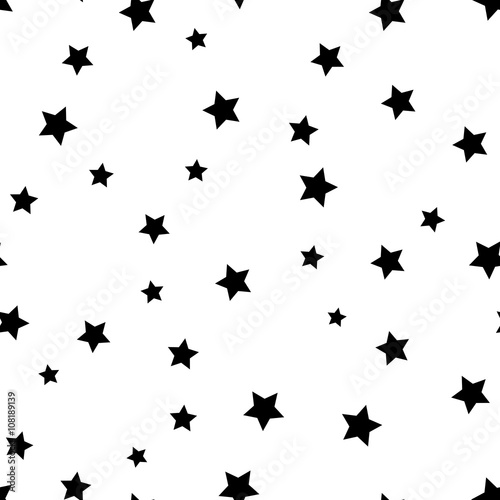 Star seamless pattern. Black and white retro background. Chaotic elements. Abstract geometric shape texture. Effect of sky. Design template for wallpaper, wrapping, fabric, textile Vector Illustration