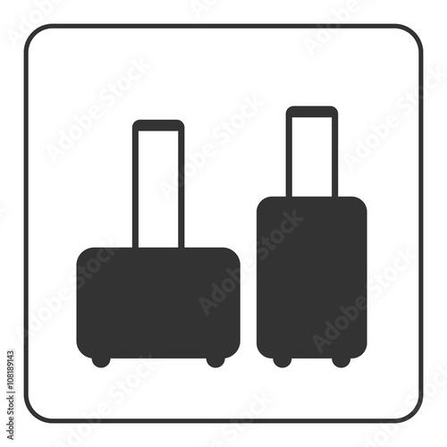 Suitcase icons. Black silhouette, isolated on white background. Design element. Luggage sign. Symbol bag, luggage and business travel, work. Flat concept vacation or trip, tourism. Vector Illustration