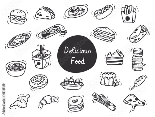 Set of delicious food doodle