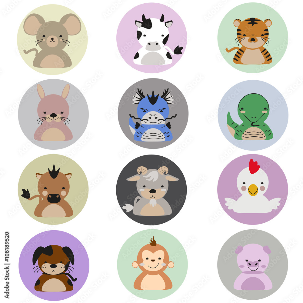 Chinese Zodiac flat icon set Chinese Zodiac flat icon set