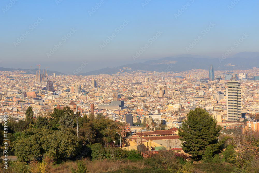 Barcelona cityscape panorama seen from Montjuic, Spain