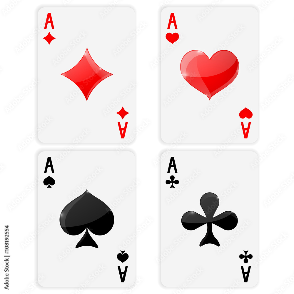 Playing cards. Ace of spades, clubs, hearts, diamonds. Card suits Stock